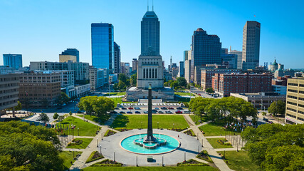 Aerial View of Indiana War Memorial in Urban Park, Indianapolis