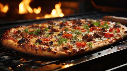 Fresh Baked Pizza Closeup - Traditional Wood-fired

