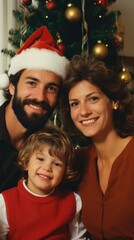 Fototapeta na wymiar A joyful family of three celebrating Christmas at home. Generative AI.