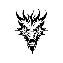 dragon vintage logo line art concept black and white color hand drawn illustration