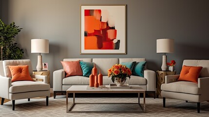 Interior style of modern living room with sophisticated color palette 