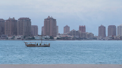 beautiful view qatar peral area from katara beach