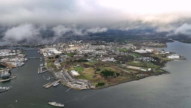 Quiet morning in Lorient's harbor town.