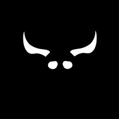 Shadow shape of horns and skull, white on black vector illustration.