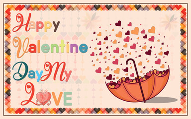 Happy Valentine Day My Love with Umbrella Color Peach Fuzz 2024 Background
