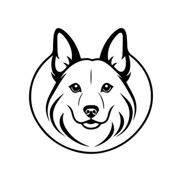 flat design dog head vintage logo line art concept hand drawn illustration isolated