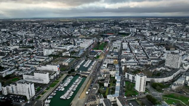 Lorient city center aerial shot leisure harbor cloudy day 