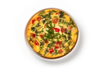 top view of Italian frittata with tomatoes and herbs.omelet.breakfast