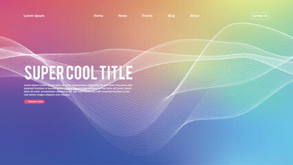 Landing page abstract design. Template for website or app. Colorful abstract minimal wave