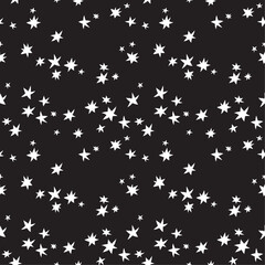 Starry night seamless vector pattern. Simple monochrome geometric ornament with stars for printing on different surfaces. Creative attractive texture for printing on fabric, wrapping, wallpaper, etc..