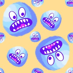 Cartoon monsters seamless fluffy aliens pattern for wrapping paper and fabrics and linens and kids clothes print