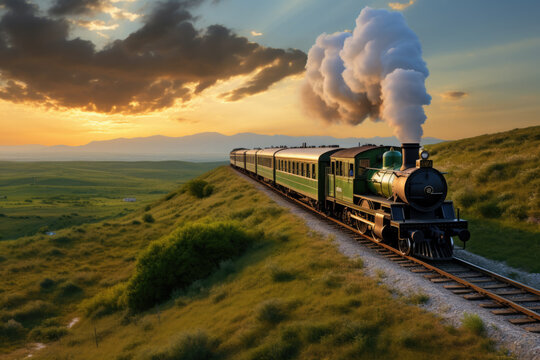  Vintage Train Journey at Sunset