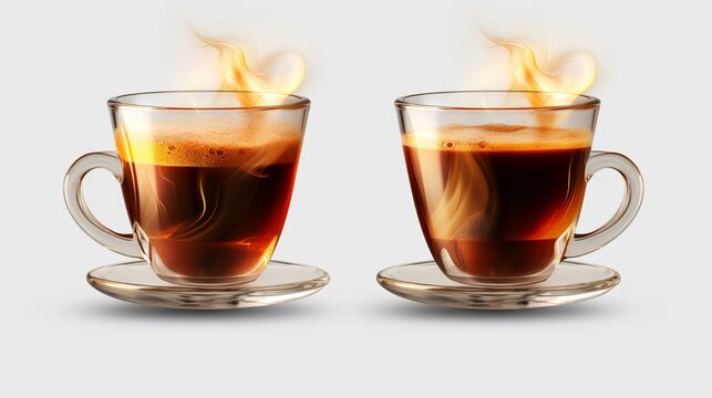 Set with Cups of Hot Aromatic Espresso Coffee


