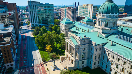 Aerial Downtown Indianapolis with Historic Dome and Skyscrapers