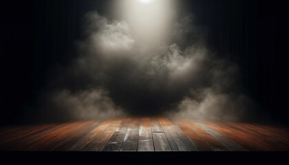 Dark wood background design brown wood texture Abstract background, empty wooden table with smoke rising on dark background.