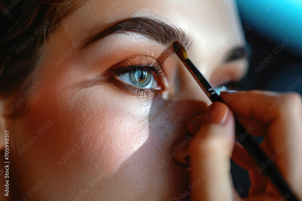 Wall mural makeup artist applies eye shadow