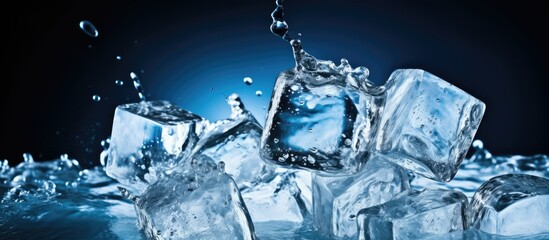 Realistic ice cube splash with water splash.