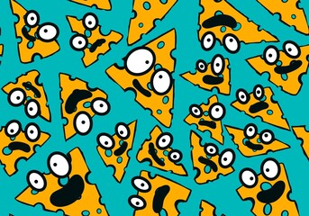Cartoon retro cheese seamless pattern for wrapping paper and fabrics and linens and kids clothes print