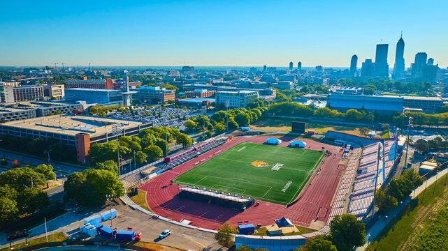 Aerial View of IUPUI Jaguars Stadium and Indianapolis Skyline