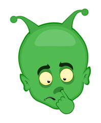 vector illustration face alien or extraterrestrial cartoon picking nose
