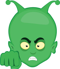 vector illustration face alien or extraterrestrial cartoon with an angry expression and fist bump