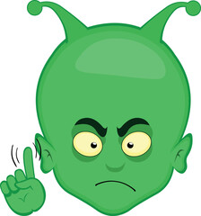 vector illustration face alien or extraterrestrial cartoon  saying no with finger index