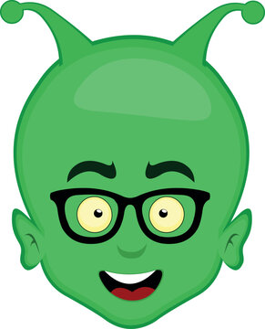vector illustration green face alien or extraterrestrial cartoon with nerd glasses