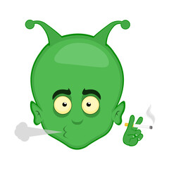 vector illustration face police alien, extraterrestrial or martian character cartoon smoking a cigarette