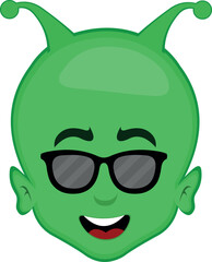 vector illustration face alien, extraterrestrial or martian character cartoon with sunglasses