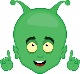 vector illustration face alien or extraterrestrial cartoon observing and pointing upwards with your hands