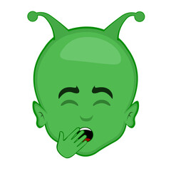 vector illustration face alien or extraterrestrial cartoon yawning hand in his mouth