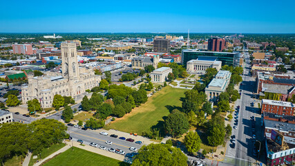 Aerial View of Scottish Rite Cathedral and Indianapolis Cityscape