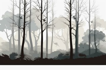 Forest with trees and shadow on transparent background. Generative AI