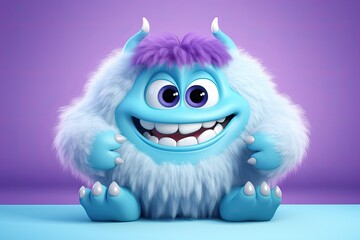 Obraz premium Cute Cartoon Monster Character with Big Eyes