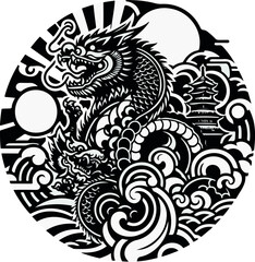 Yin Yang Inspired Dragon Tattoo Design in Black and White
