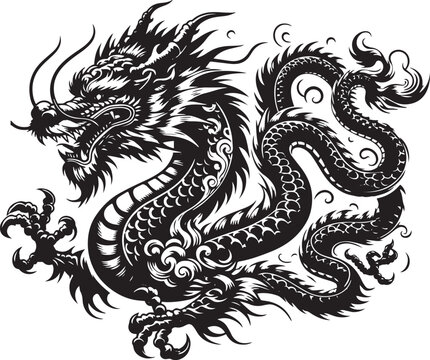 Traditional Oriental Dragon Black and White Tattoo Artwork