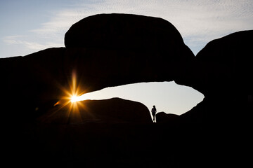 Spitzkoppe, Namibia. Silhouette of a person in sunset