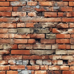 Seamless pattern of weathered old red brick wall texture for background and design use
