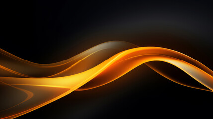 Abstract background with iridescent waves of yellow liquid gold on dark backdrop. The smooth, flowing lines of silk fabric or gentle flame. Dynamic flow or warm energy concept
