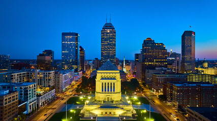 Aerial Twilight Cityscape with Historical Building, Indianapolis