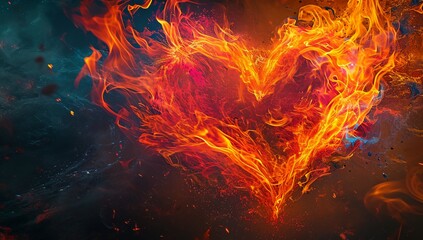 a heart shaped object with a fire and smoke