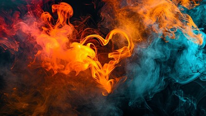 Fototapeta premium a heart shaped object with a fire and smoke