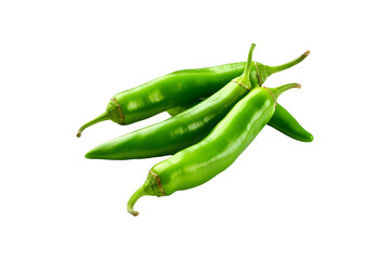Green chili, Serrano, jalapeno peppers, isolated on transparent and white background, PNG Cutout