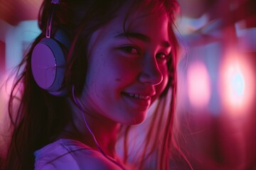 Fototapeta premium a girl wearing headphones and smiling