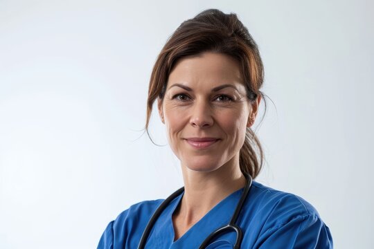 Professional Portrait Of A Female Clinical Nurse, Skilled And Efficient, White Background