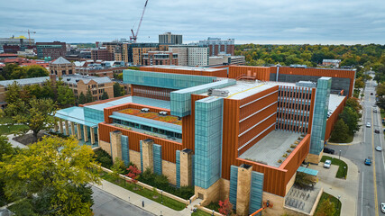 Aerial View of Modern Urban Complex with Green Roofing, Ann Arbor