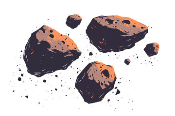 asteroids isolated vector style