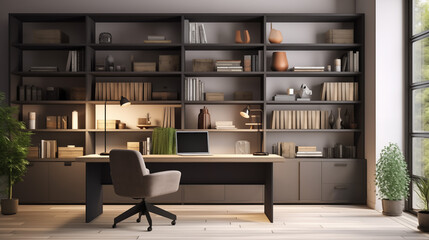 Interior design well-organized home office with a clean and functional design.