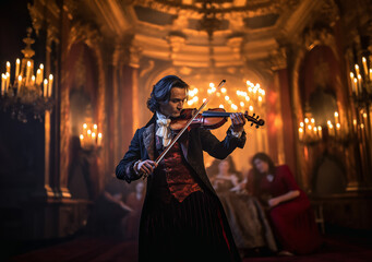 Musician playing violin in a classic chamber