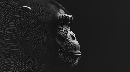 Fototapeta na wymiar Monkey head. 3D illustration. Black and white. 3D rendering.